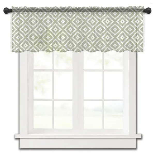 Cortina geométrica cuadrada texturizada verde pequeña ventana cenefa pura corta dormitorio decoración del hogar cortinas de gasa
