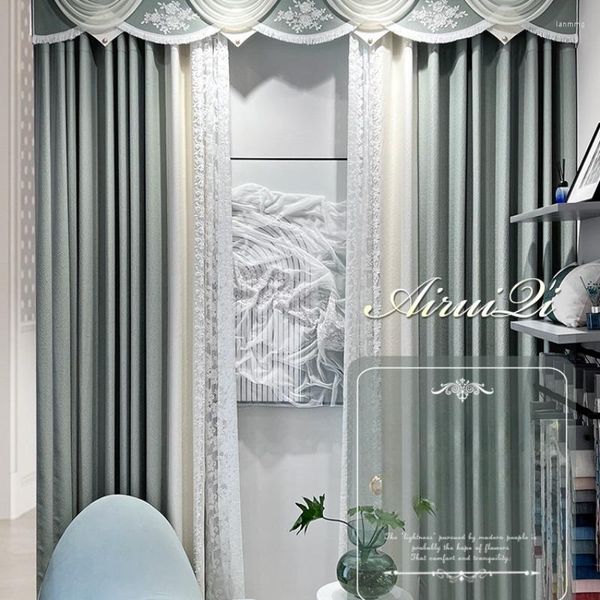 Rideau géométrique rayé couleur unie Patchwork dentelle coton lin rideaux pour chambre salon luxe européen moderne Tulle