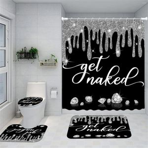 Rideau Get Naked Shower Set 3/4 Piece Black Luxury Bijoux Sparkling Diamonds Fun citation moderne salle de bain décor