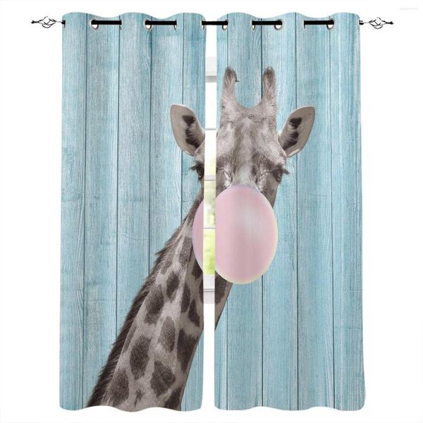 Rideau girafe bulle rideaux de Grain de bois pour chambre salon cuisine pour enfants avec cantonnière