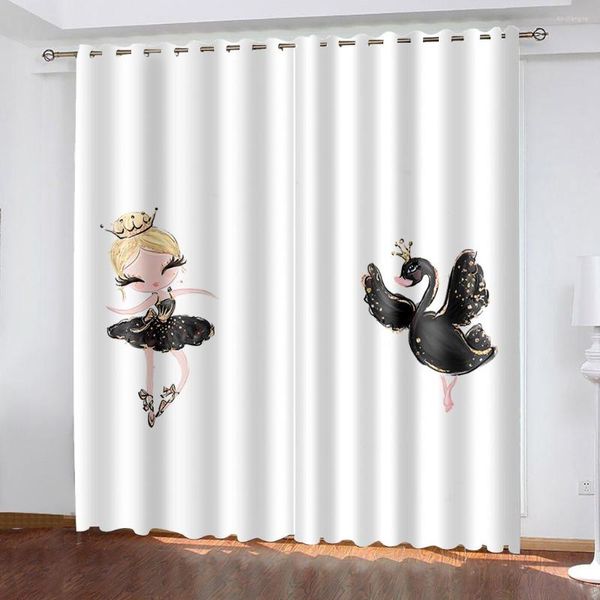 Rideau fille ballerine princesse cygne noir enfants 2 pièces rideaux fins pour salon chambre fenêtre décor