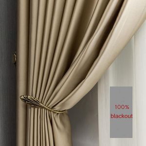 Curtain Gold Silk Blackout Ready Curtains Thermal Insulated For Living Room Bedroom Luxury Thick Solid Window Treatment