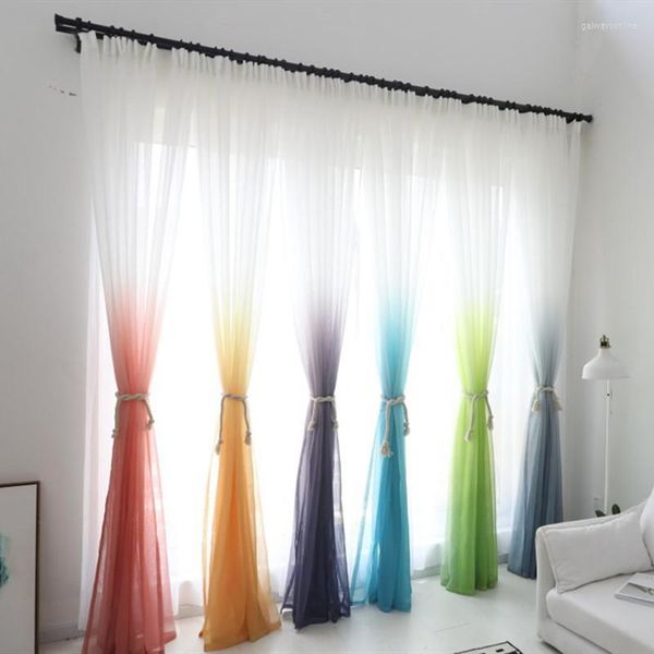 Cortina de Color degradado, Cortinas de tul para sala de estar, dormitorio, tela transparente gris, tratamiento de ventanas, Cortinas listas para usar