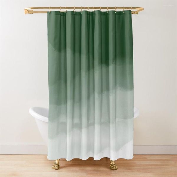 Cortina Grandient Rampa verde acuarela Ombre cortinas de ducha impermeables plástico transparente para juegos de baño ganchos de tela anillos