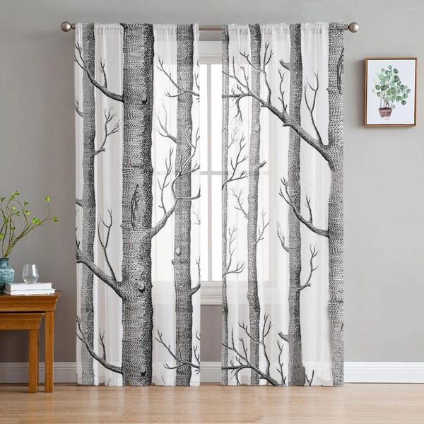 Rideau de bouleau blanc gris branches rideaux transparents pour décoration de salon