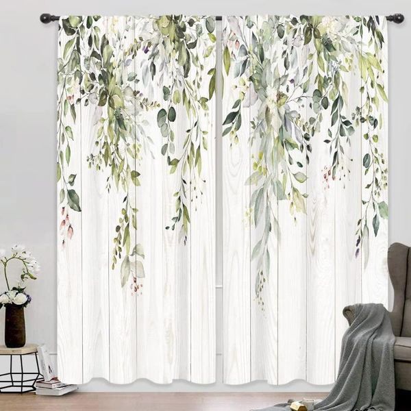 Rideau vert feuilles d'eucalyptus rideaux pour salon chambre à manger tissu américain moderne impression fleurs douces personnalisé