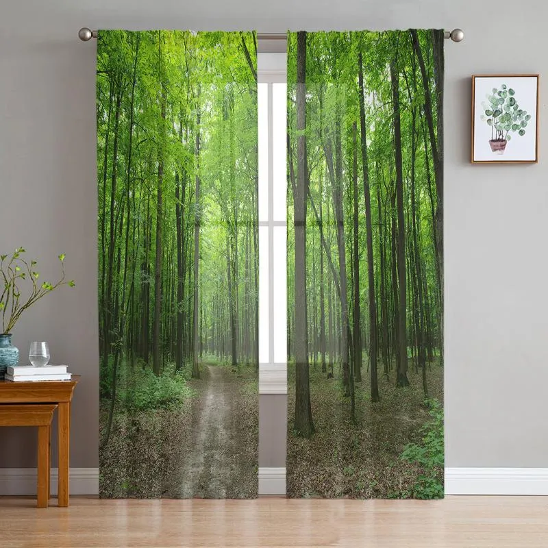 Rideau Vert Forêt Soleil Naturel Paysage Tulle Sheer Fenêtre Rideaux