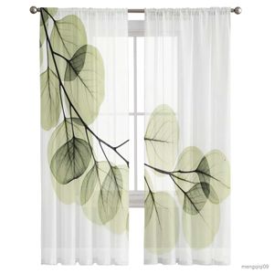 Rideau à feuilles vertes, style nordique, pour fenêtre transparente, pour chambre à coucher, salon, moderne, en Tulle, pour cuisine d'hôtel