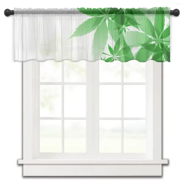 Rideau vert feuille plante dégradé Texture petite fenêtre Tulle transparent court chambre salon décor à la maison Voile rideaux