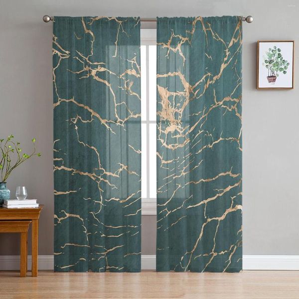 Rideau vert marbre lignes doré fissure Texture voilages pour salon Tulle fenêtres Voile fil court chambre