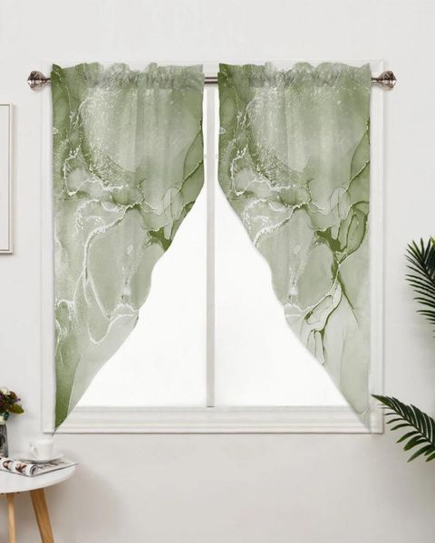 Cortina con textura de mármol verde, decoración Triangular corta para ventana del hogar, tratamientos para cocina, sala de estar y balcón