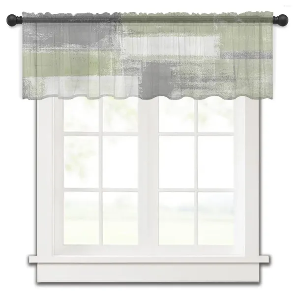 Cortina verde pintura al óleo textura pintura cortinas de cocina tul transparente corto sala de estar decoración del hogar cortinas de gasa
