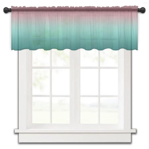 Cortina verde rosa degradado tul cocina pequeña ventana cenefa transparente corto dormitorio sala de estar decoración del hogar cortinas de gasa