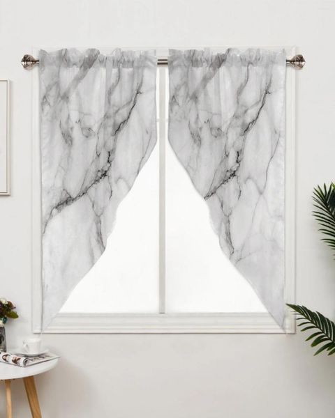 Rideau triangulaire à motif de marbre gris, pour café, cuisine, porte courte, salon, fenêtre, draperies