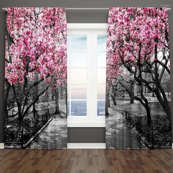 Cortina gris rosa clásica pareja romántica flores envío gratis 2 piezas cortinas de sombreado oscurecimiento ventana para sala de estar dormitorio