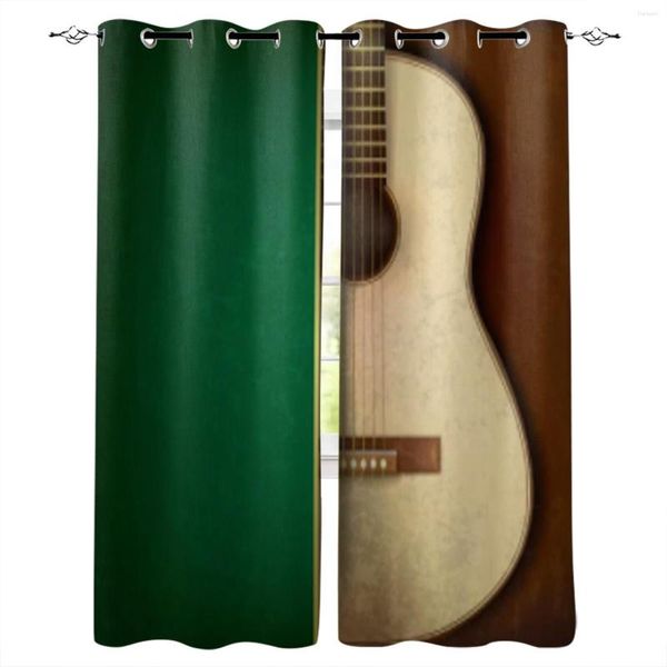 Cortina guitarra Retro marrón verde impreso cortinas para sala de estar hogar dormitorio decoración ventana tratamientos Festival fiesta balcón cortinas