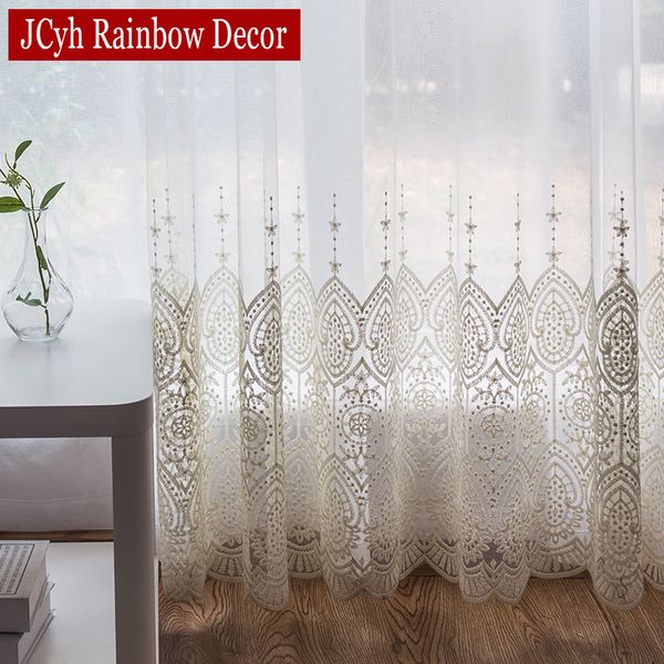 Rideau Hall Brodé Sheer Tulle Rideaux pour Salon De Luxe Dentelle Chambre Fenêtre Longue Maison Élégant Drapés Cortinas 230619