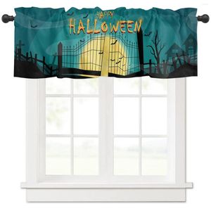 Rideaux courts pour Halloween, tombe abandonnée, lune, chauve-souris, cuisine, café, armoire à vin, porte fenêtre, petits rideaux de décoration pour la maison