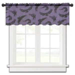 Cortina de Halloween con textura de algodón, cortinas de tul para ventana cortas y moradas de cuervos transparentes para cocina, dormitorio, decoración del hogar, cortinas pequeñas de gasa