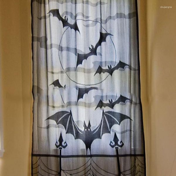 Cortina Cortinas de Halloween Murciélago Hogar Encaje Negro Casa de Terror Decoración de Fiesta 213x101cm Suministros para Eventos