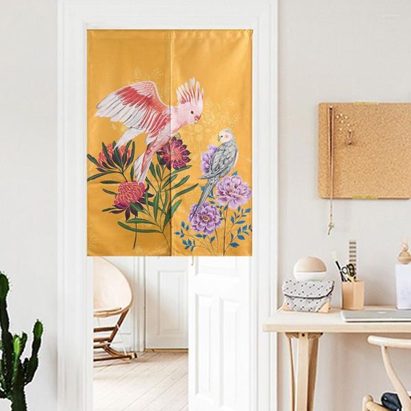Cortina pintada a mano Color flores pájaros Simple puerta moderna tapiz de lino estudio dormitorio decoración del hogar Cocina