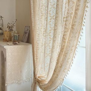 Rideau fait à la main au Crochet pure ferme rétro tricoté Boho tringle poche fenêtre traitement décor à la maison pour chambre salon TJ6861