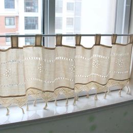 Rideau fait à la main fleur creuse café lin et coton Crochet dentelle fenêtre décor Patchwork Boho cantonnière crème Beige clair 1 panneau