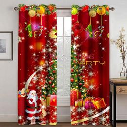 Cortina Happy Year Drape Merry Chrismas Red Santa Claus Elk 2 piezas Ventana delgada para la decoración del dormitorio de la sala de estar