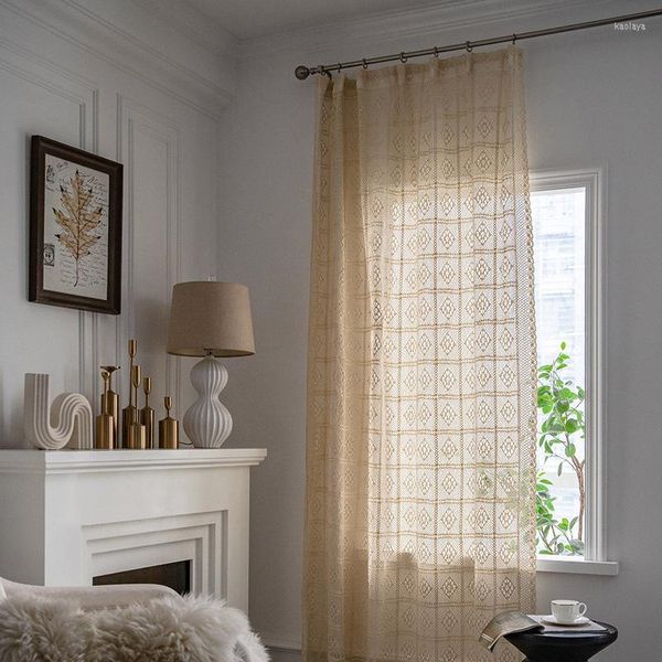 Rideau décor à la maison chambre dentelle translucide rétro creux Crochet crochet ferme rideaux de sol pour la décoration de salon