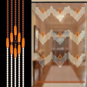 Gordijn Home Decor Room Partition Deur Design Bamboo houten kralen Handgemaakte golf Dichte rand Antimosquito Hook Drape 230815