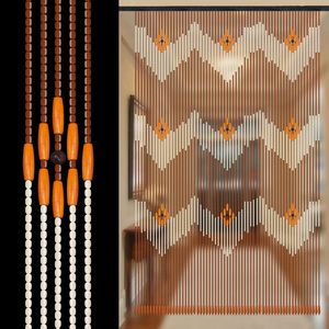 Rideau décor à la maison chambre cloison porte Design bambou perles en bois à la main vague Dense frange antimoustique crochet drapé 231101