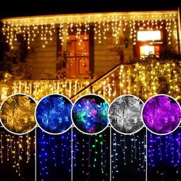 Gordijn Icicle LED-snaren licht Kerstverlichting 3.5m Droop 0.4-0.6m Outdoor Decoratie 220 V 110 V LED Vakantie Licht Nieuwjaar Tuin