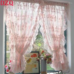 Rideau idyllique américain rural rose pentapétal fleurs en tulle rideaux en dentelle à volants pour cuisine romaine # a560