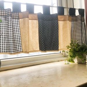 Rideau de cuisine en dentelle de coton et lin, à carreaux noirs et blancs, Style japonais, court placard/étagère, cloison décorative anti-poussière