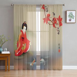 Rideau japonais Geisha carpe Tulle rideaux pour salon chambre cuisine décoration mousseline de soie pure Voile fenêtre