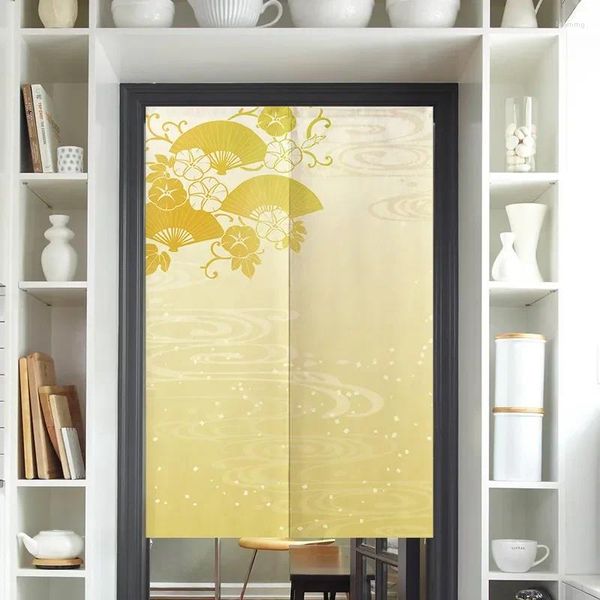 Rideau à motif japonais fleur jaune, rideaux de porte suspendus, cloison de cuisine, décor de chambre à coucher, lin Noren
