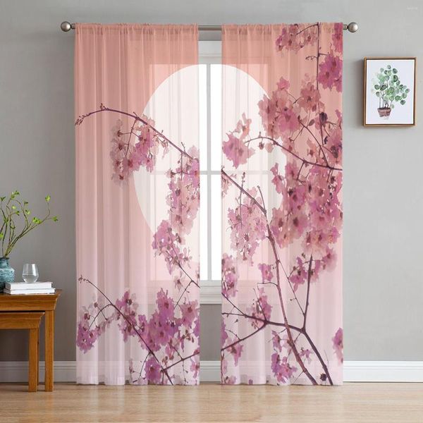 Rideau japonais Sakura fleurs de cerisier voilages pour salon Voile Tulle chambre cuisine décor à la maison panneau