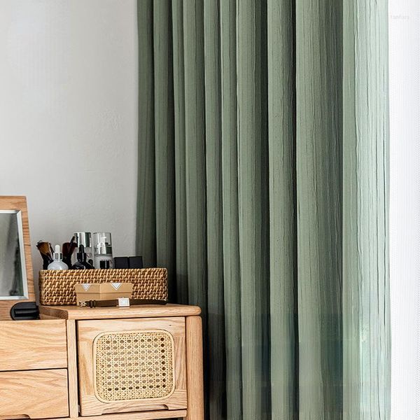 Rideau style japonais plissé Texture rayé salon chambre Matcha vert isolation occultant couleur unie tissu