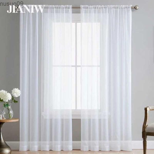 Rideau JIANIW Semi-blanc transparent panneau de filtrage de lumière solide Voile Tulle traitement de fenêtre pour salon chambre sur mesure