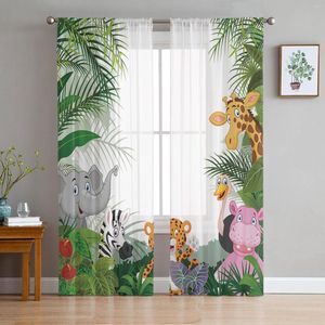 Gordijn Jungle Animal Cartoon Giraf olifant Tule voile transparant voor slaapkamer woonkamer keuken pure raamgordijnen