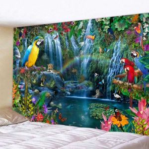 Rideau jungle oiseaux de chant art floral déco tapisserie scène psychédélique mur suspendu bohème chambre esthétique chambre décor de la maison