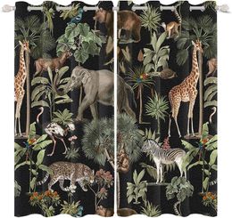 Gordijn Jungle Wildlife World Animal Window Voor Slaapkamer Woonkamer Panelen Wild Safari 3D Print Grommet Behandelingen