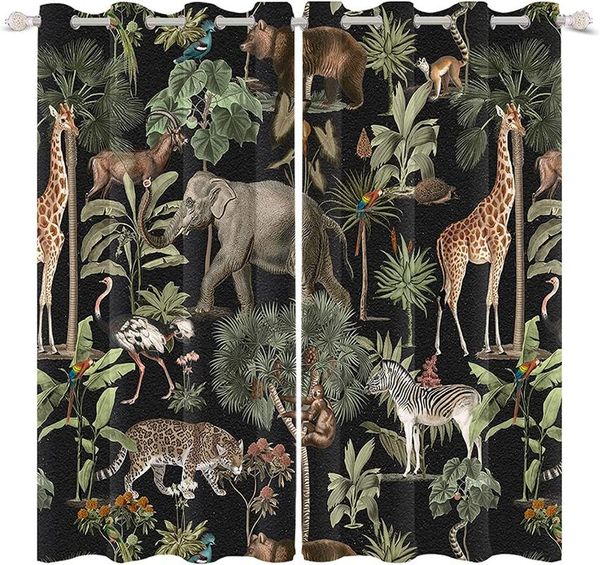 Rideau Jungle faune monde Animal fenêtre pour chambre salon panneaux Wild Safari 3D impression oeillets traitements