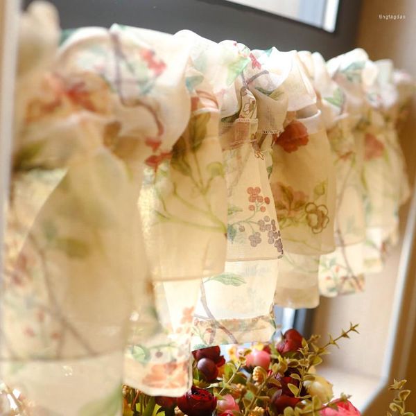 Rideau Cuisine Rideaux Styles Courts Américain Pastorale Impression Demi Fenêtre Cloison Tissu Dentelle Fil Floral Décor À La Maison Café