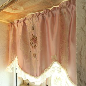 Rideau coréen Rose court rétro en dentelle, avec nœud en coton, cantonnière de fenêtre, décoration de maison, porte de cuisine, moitié 230909