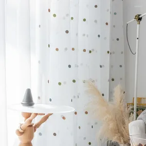 Cortina Corea transparente para sala de estar Tul blanca con puntos Voile Moderna gasa Girls Drapes Paneles de ventana Decoración