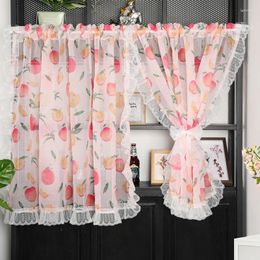 Rideau court coréen pour petite fenêtre de cuisine, Tulle imprimé pêche rose, demi-rideaux café, obscurcissement d'armoire