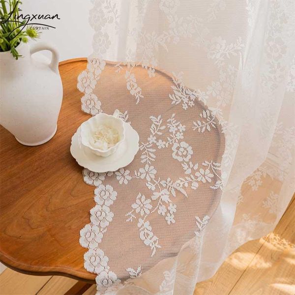 Rideau coréen blanc dentelle voilages pour salon Floral Tulle fenêtre chambre cuisine stores fête balcon décor