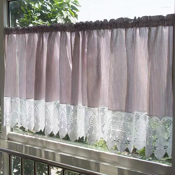 Cortina de encaje transparente para ventana de cocina, gabinete romano, cenefa corta, fondo de onda delicada, bufandas elegantes