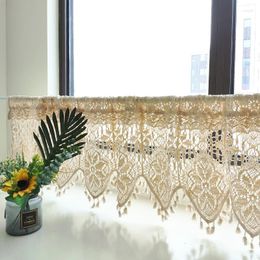 Curtain Lace Valance Macrame Window Decor avec style boho Film fait à la main les rideaux transparents floraux pour les poches de tige de cuisine 1 panneau